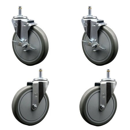 Service Caster 6'' Gray Poly Wheel Swivel 7/16'' Grip Ring Stem Caster Set 2 Brakes, 4PK SCC-GR20S614-PPUB-TLB-716138-2-S-2